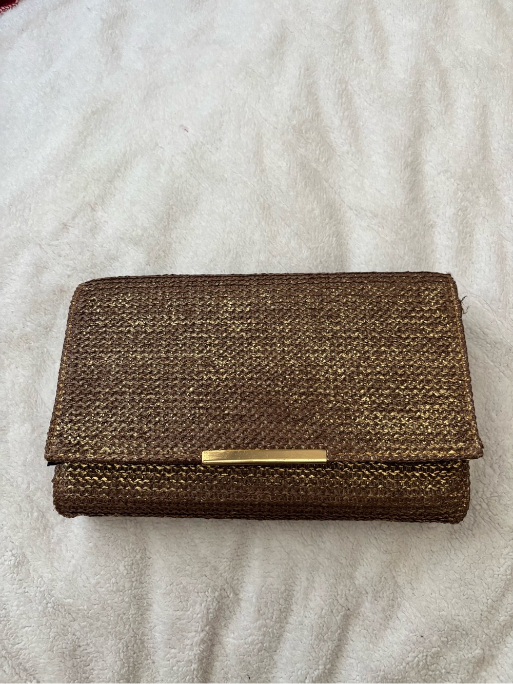 Woven Metallic Brown Clutch with Gold Accent
